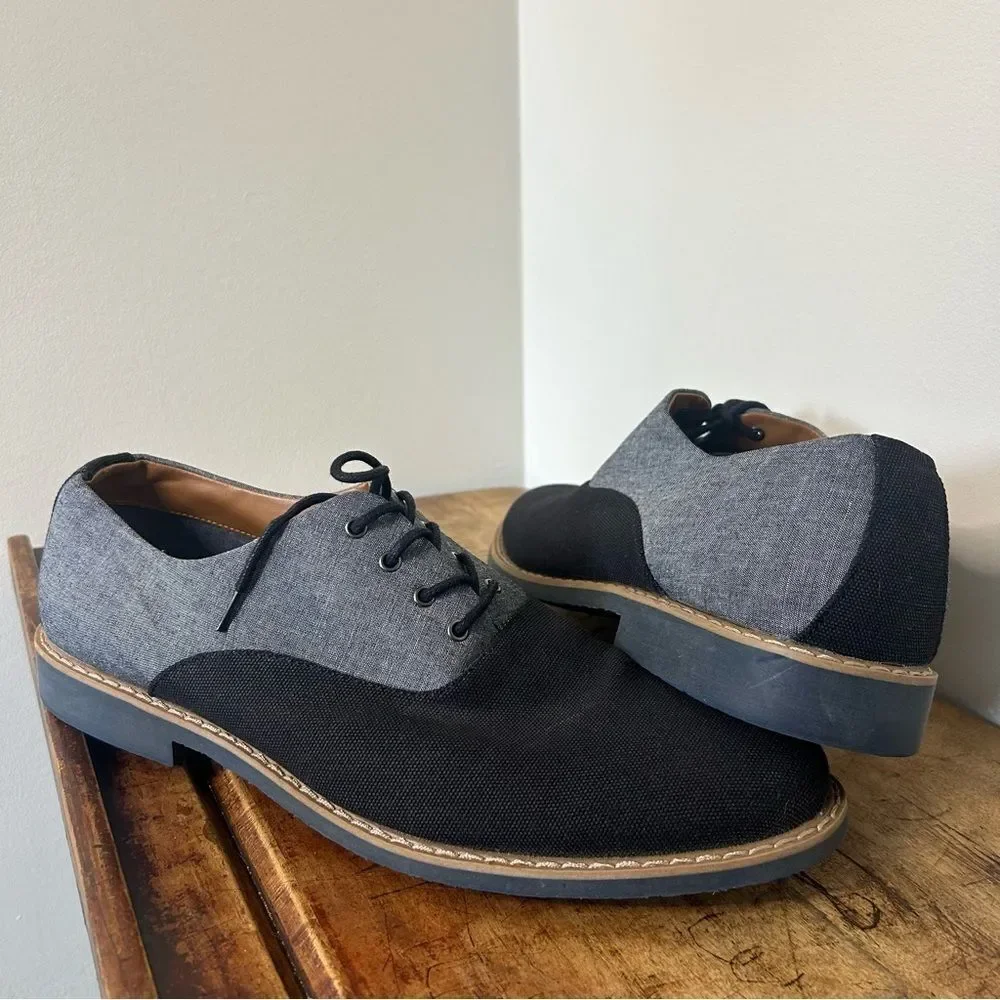 Aldo 13 Black Gray Oxford Textile Dress Shoes Business Preppy Retro Professional